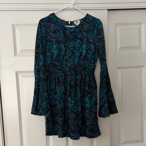 One Clothing Teal and Black Paisley Long Sleeve Dress